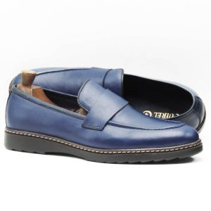 Chaussures SLIP-ON College Hight Quality en Cuir Bleu 98Y