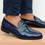 Chaussures college en cuir demasquable bleu KH01