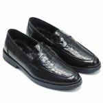 Chaussures college en cuir demasquable Croco noir KCROCO1