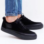 Basket en cuir et daim noir I059