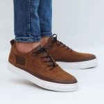 Basket en cuir et daim TABAC I059