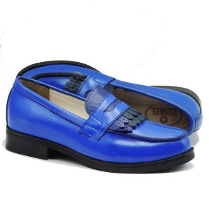 Mocassins college en cuir bleu roi Mustache femmes MR78