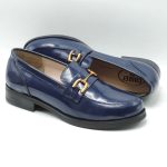 Mocassins à boucle en cuir vernis bleu femmes MB0454