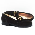 Mocassins à boucle en daim noir femmes MB0454