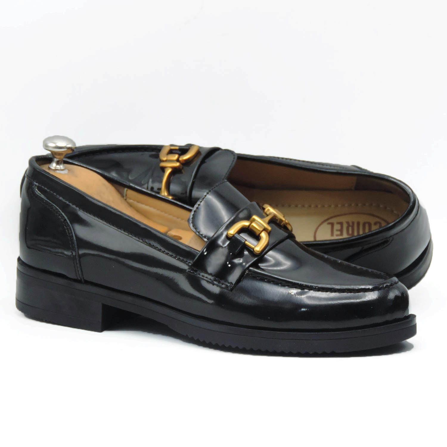 mocassins à boucle en cuir vernis noir femmes MB0454