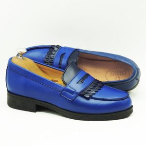 Mocassins college en cuir bleu roi Mustache femmes MR78