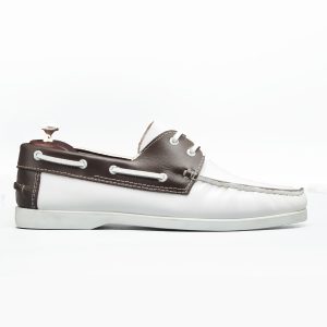 Chaussures Bateau en cuir blanc et marron