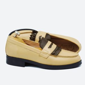 Mocassins college en cuir Biege Mustache femmes MR78